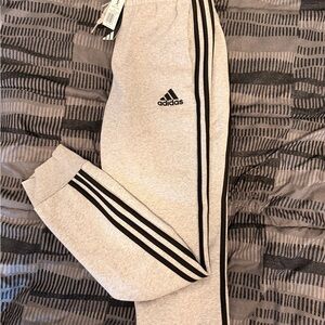 Adidas Men’s Light Gray Joggers with Black Stripes